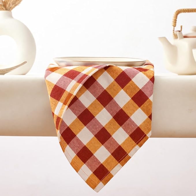 Cloth Napkins Set of 12, 100% Cotton Dinner Napkins 18x18 Inch, Soft Absorbent Gingham Check Napkin for Restaurant, Table Décor, Reusable Washable for Everyday Use - Harvest