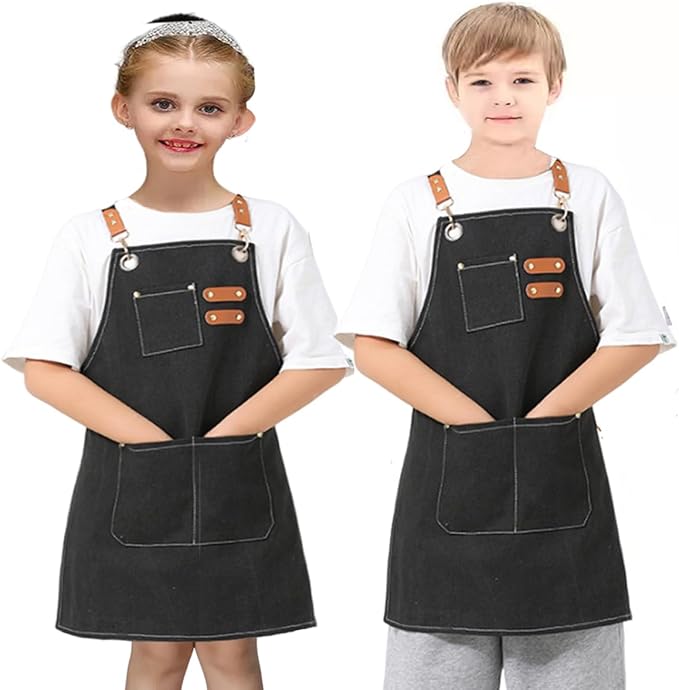 2pcs kids canvas apron for boy and girl cooking painting kitchen working tool kids apron