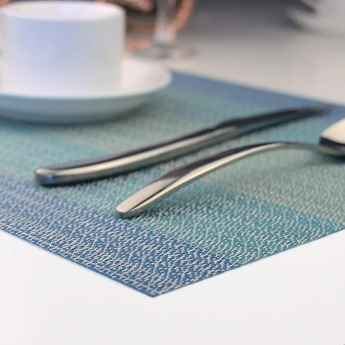PIGCHCY Placemats Set of 12 Washable Durable Place Mats Vinyl Heat Resistant Non-Slip Table Mats Indoor Outdoor (Coastal Blue)