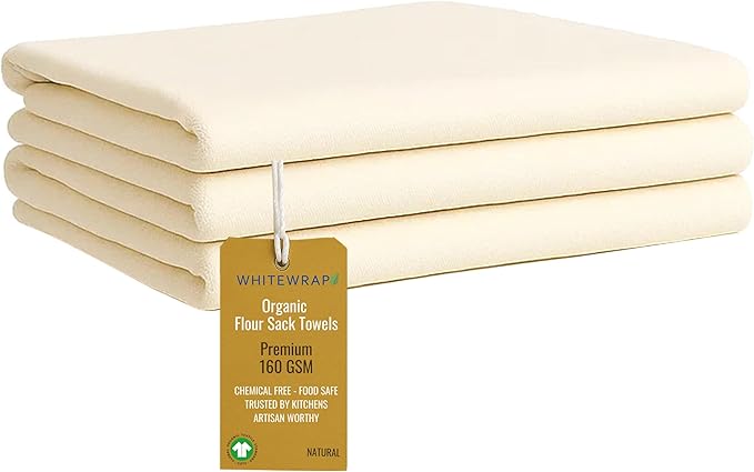 WHITEWRAP Flour Sack Towels| Tea Towel for Crafts| Kitchen Dish Cotton Blank Towel for Embroidery|Baking Bread Proofing Linen Cover| Thick Absorbent Quick Dry| 3Pack 18"x28" Natural
