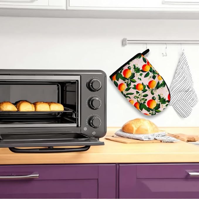 Orange Oven Mitts, High Heat Resistant Kitchen Oven Gloves, Mini Silicone Oven Mitts, Non-Slip Grip Surfaces and Hanging Loop for Grilling, Baking, Cooking and Microwave, Gift