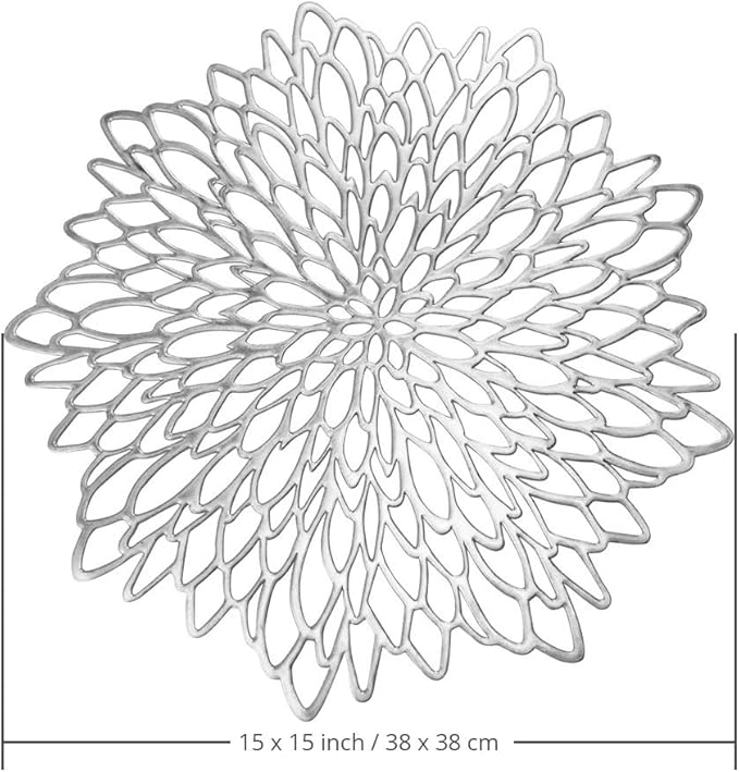 AdasBridal Silver Round Placemats for Dinner Table Set of 6 Hollow-Out Vinyl Place Mats for Kitchen Table Decor Wedding Accent Centerpiece Table Mats