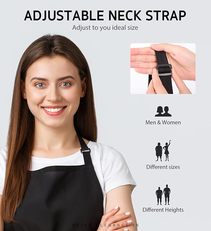 Syntus 12 Pack Bib Apron, Unisex Aprons Adjustable Waterdrop Resistant with 2 Pockets Cooking Kitchen Apron for Chef, BBQ Drawing Apron Bulk, Black