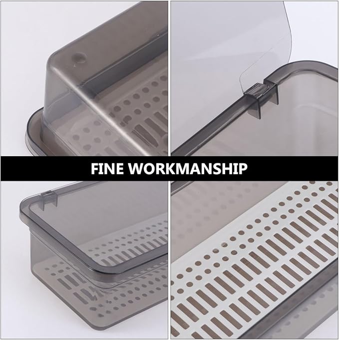 Cabilock 3Pcs Flatware Tray with Lid and Drainer, Plastic Silverware Drawer Organizer, Dustproof Cutlery Tray for Spoons Forks Knives Chopsticks, Kitchen Utensil Storage Container