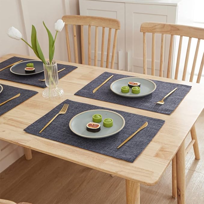 Weabetfu Cloth Placemats Set of 6 Heat Resistant Dining Table Placemmats Cotton Linen Machine Washable Kitchen Table Mats Wrinkle Free Thick Fabric Place Mats,Easy to Clean,13" x 19"