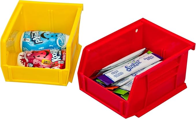 Akro-Mils 30210 AkroBins Plastic Storage Bins, Space-Saving Stackable Bins for Garage, Pantry, Craft Organization, 5" x 4" x 3", Red, 24-Pack