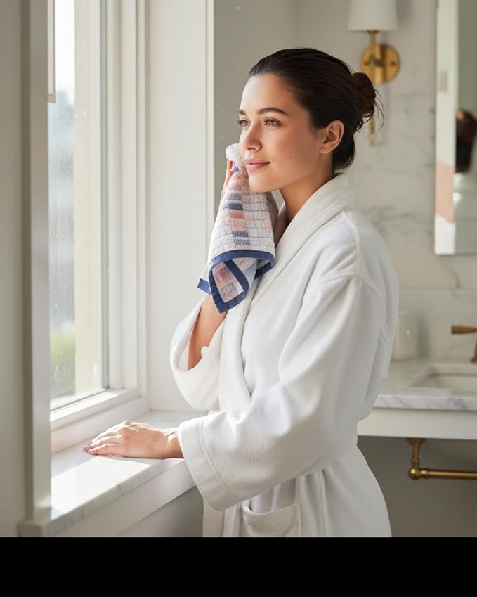 BIOLINEN 6-Piece Luxury Cotton Towel Set Blue - 2 Bath Towels, 2 Hand Towels, 2 Washcloths - Soft Absorbent Towel Pack for Bathroom, Home, Gym & Travel