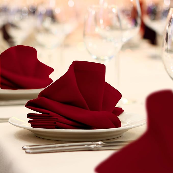 Avalon Kitchen Red Cloth Napkins Bulk (Pack of 24) - 100% Polyester Dinner Linen Napkins Cloth Washable & Reusable - Durable with Hemmed Edges - Ideal for Parties and Weddings (17x17 Inches)