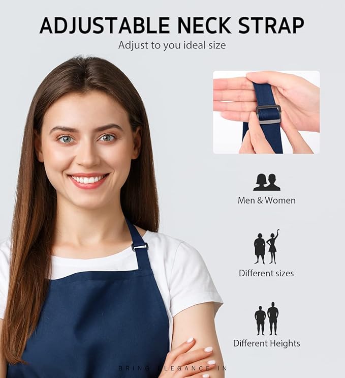 Syntus Apron for Men Women, Adjustable Cooking Kitchen Chef Aprons with 2 Pockets, Cotton/Polycotton/Polyester