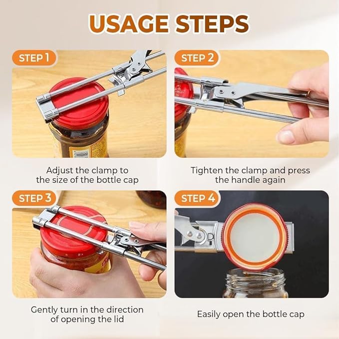 Adjustable Stainless Steel Jar Opener for Seniors, 2 Packs, Manual Can Opener & Bottle Opener Set for Weak Hands, Easy Grip Jar Opener Gripper for Arthritis and Limited Hand Strength