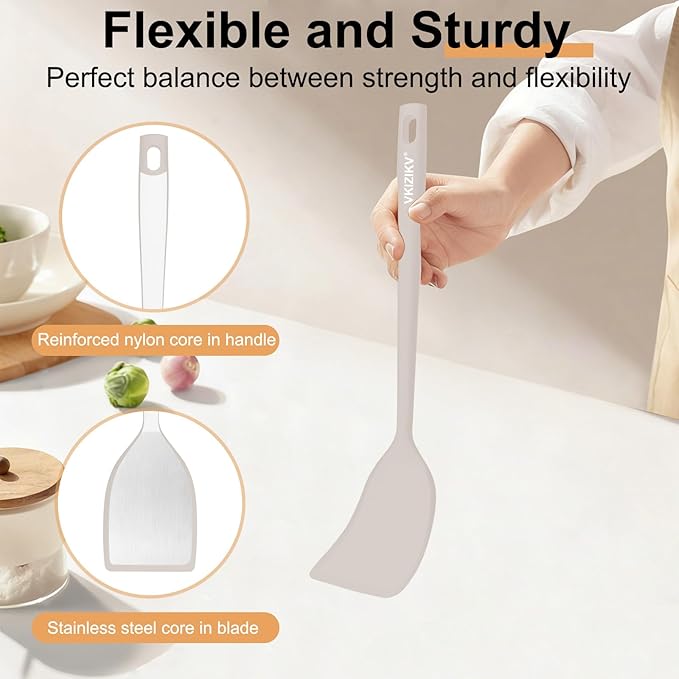 Silicone Spatula Turner Set, 4 Pack, 600°F Heat Resistant Cooking Spatulas, Spoons, BPA Free & Non-Stick Kitchen Utensils, Ideal for Flipping Egg, Pancake, and Serving, Dishwasher Safe (Khaki)