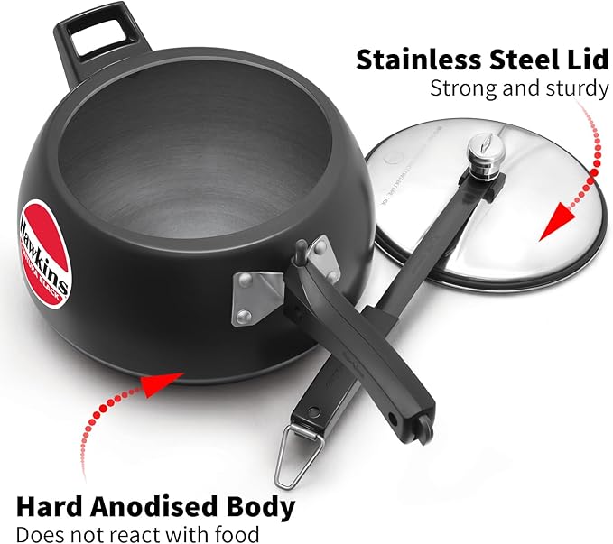 Hawkins Contura Black Pressure Cooker, 5 Litre, Black (CB50)