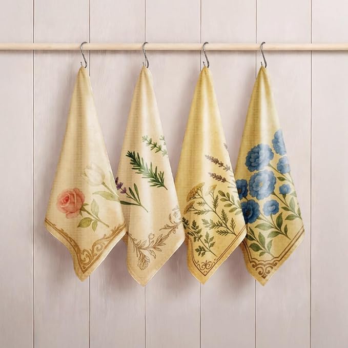 Easter Gift Kitchen Microfiber Waffle Tea Towels Set of 2 Absorbent & Fast Drying Dish Cloths for Cleaning,Vintage Floral Herbs Boho,Decorative Hand Towels for Bathroom, 20x28" (VintageTulip Roses)