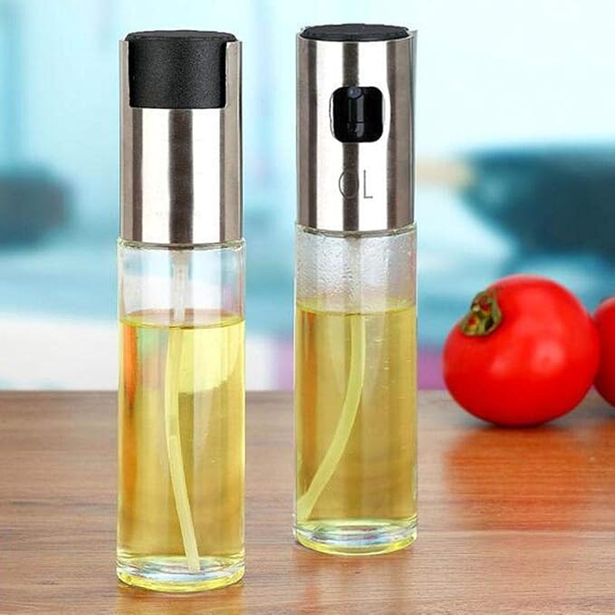 Yosoo Olive Oil Sprayer, 100ml Stainless Steel Oil Vinegar Spray Bottle Dispenser Seasoning Kettle Kitchen Tool with Food-Grade Glass, for BBQ, Salad, Cooking, Baking, Roasting, Grilling, Frying