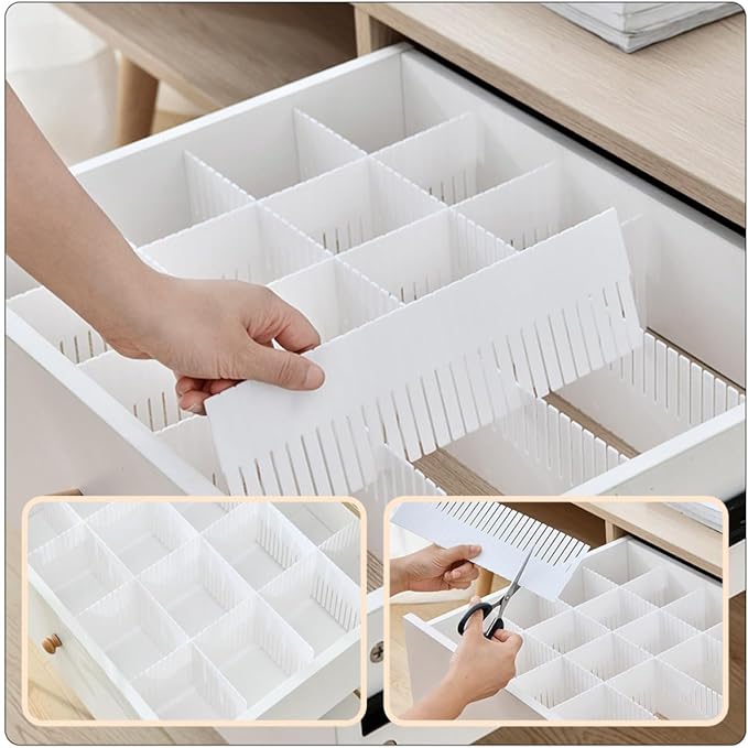 UPKOCH 10pcs Multipurpose Drawer Dividers, White Plastic Closet Separators 38x7cm for Underwear Socks Storage, Adjustable Home Drawer Organization Boards