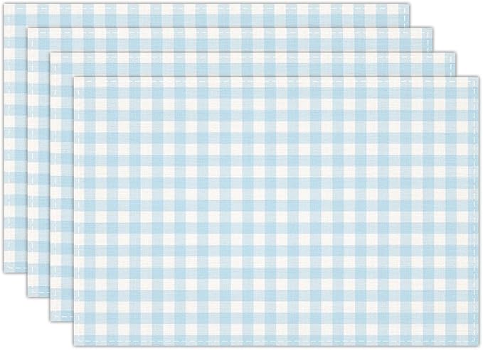 Blue and White Gingham Linen Placemats Set of 4, Waterproof Washable Heat Resistant Place Mats 12x18 Inch, Table Mat for Restaurant Outdoor Indoor Home Kitchen Party Dining Decoration-15