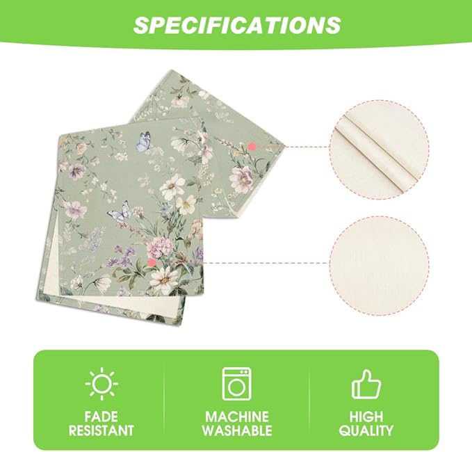 Artoid Mode Green Floral Wildflower Leaf 210 GSM Spring Table Runner, Seasonal Summer Kitchen Dining Table Decoration for Home Party Decor 13x72 Inch