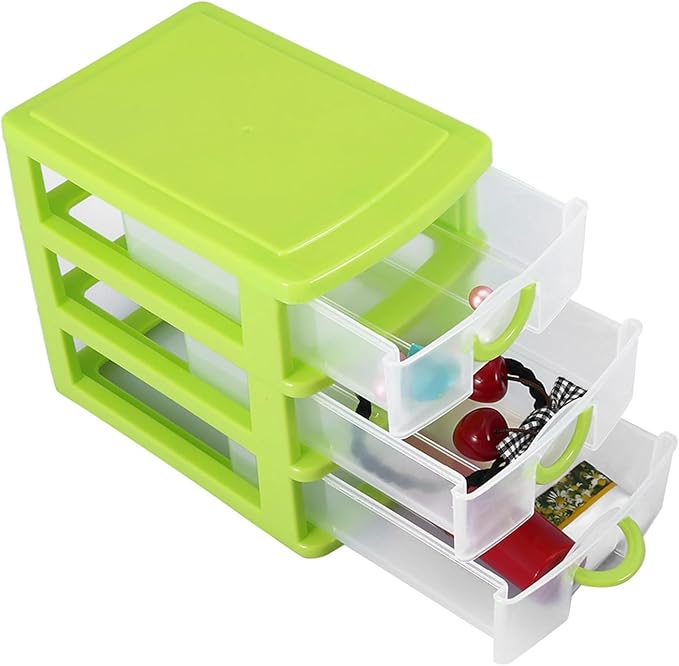 3 Tier Plastic Drawer Organizer with Adjustable Dividers, Compact Detachable Storage Box for Jewelry Makeup Accessories, Multi Purpose Home Office Bathroom Organization (3 Layers of Green)