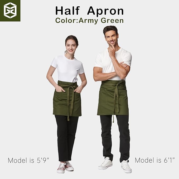 Unisex Waist Apron Half Bistro Apron Server Aprons with Pockets Waterproof 4251BY