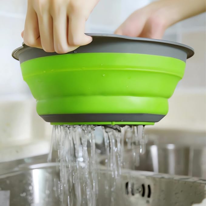 Collapsible Colander Set of 3, Space-Saving Foldable Strainer for Kitchen, 3 Sizes Food Strainer for Draining Pasta, Vegetable and Fruit, Kitchen Gadgets for Home Use and Outdoor Camping (Green)