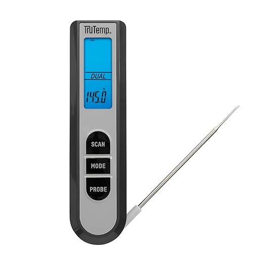 Taylor TruTemp Dual Instant Read Infrared Meat and Food Thermometer, Digital for Cooking, IPX5 Splash Proof Design, Plus Meat Probe for BBQ, Kitchen, Smoker, and Grilling, Gray