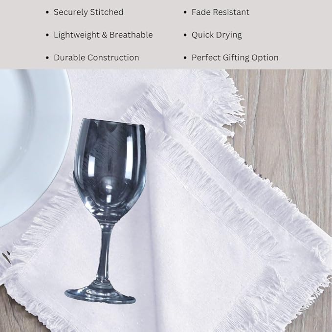 Cloth Dinner Napkins with Fringes 20x20 Inch 100% Cotton Set of 6 - for Dining Special Occasions Wedding Holidays Easter - Soft Durable Washable - Elegant Table Cloth Napkins White