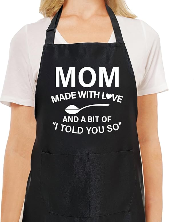 Black Baking Aprons for Women, Adjustable Cooking Baking Kitchen Aprons for Mom Chef with Pockets
