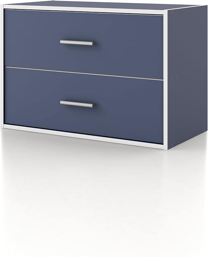 Homes: Inside + Out Apexa 2-Drawer Wooden Stackable Storage Drawers, Small Food Pantry Cabinet, Cajonera De Madera, Underbed Drawer Dorm Teen Room Decor & Bedroom, Home Office, Kitchen, Steel Blue