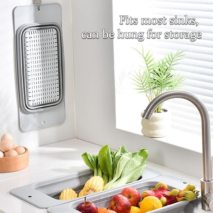 Collapsible Colander Silicone Kitchen Strainer, Over The Sink Strainer Basket for Wash Vegetables and Fruits, Drain Cooked Pasta and Dry Dishes, New Kitchen Essentials - Gray