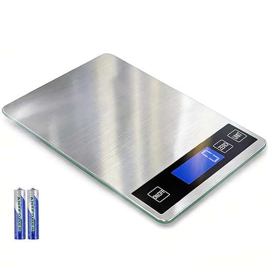 Food Scale, 22lb Digital Kitchen Scale with 1g/0.1oz Accuracy, 5 Units (g/kg/lb:oz/ml/fl.oz), Backlit LCD, 9x6.3x0.8 Inch Stainless Steel Panel, Hidden Hook, Batteries Included