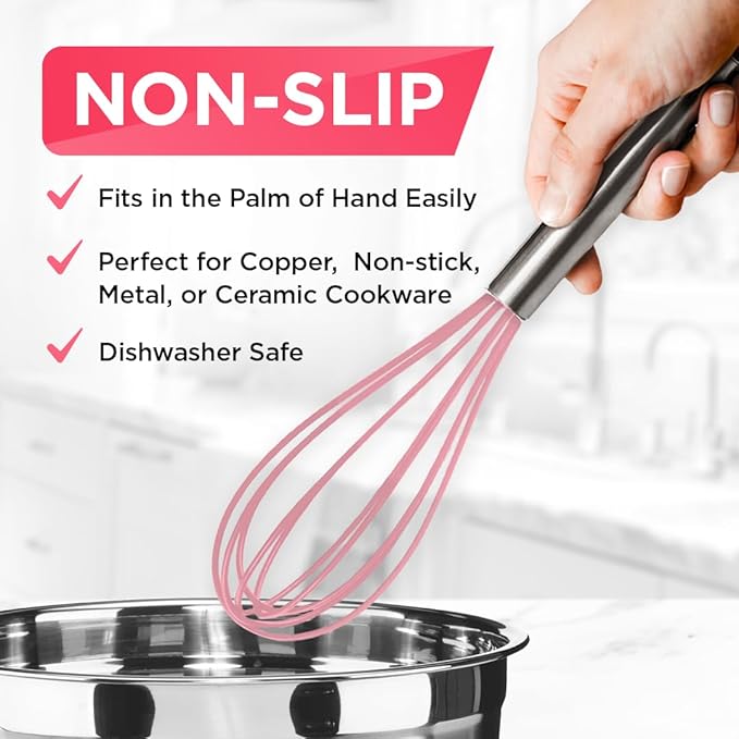 Silicone Whisk Set - Non-Scratch - Pink