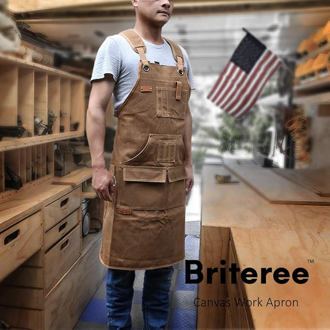Woodworking Apron for Men, with 9 Tool Pockets, Durable Waxed Canvas Work Apron for Woodworkers Carpenters, Gifts for men for Christmas (Brown -Waxed Canvas Apron)