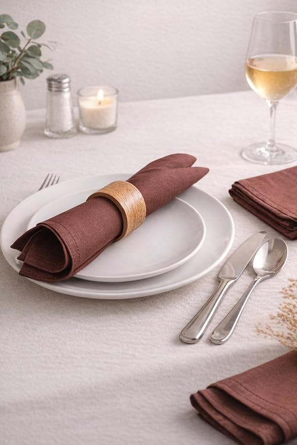 Marubhumi Cotton Cloth Dinner Napkins Set of 12, 18x18 Natural Premium Quality Mitered Corners Cotton Blend Wedding and Cocktail Napkins, Machine Washable (Brown)