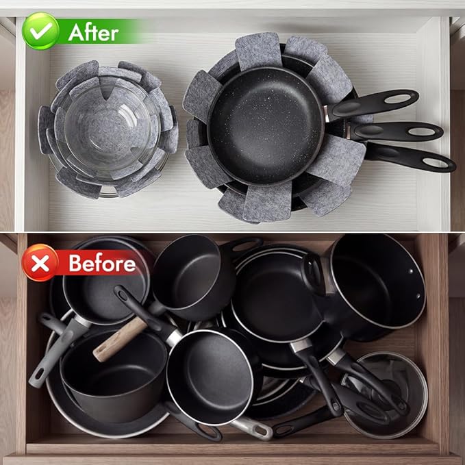 BOYAN Pot and Pan Protectors, Set of 12 and 3 Different Size, Cookware Dividers Pads/Stacking Pan Protectors/Pot Separators Pads for Protecting and Separating Pots Pans