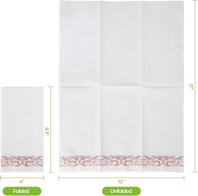 FOCUSLINE 200 Linen Feel Disposable Bathroom Napkins, Soft and Absorbent Paper Guest Towels, Cloth-Like Paper Hand Towels Decorative Napkins for Parties,Weddings,Dinners or Events,Rose Gold, 12" x 17"