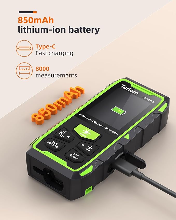 Tadeto Dual Laser Measuring Tool, 393FT/120M Bilateral Laser Measurement Tool Backlit LCD Display, Rechargeable Laser Measure with Ft/in/M Multiple Units Length/Area/Volume/Angle