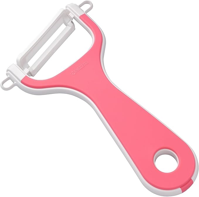 Kyocera CP-NA10X-PK Ceramic Peeler, Rust Free, Easy to Clean Peeler, Pink, Oblique Blade Type, Light and Sharp to Use, Keeps Sharp, Does Not Accidentally Accept, Disinfecting Bleaching, Rubber Handle,