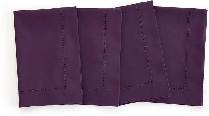 Solino Home Purple Napkins Set of 4 - Cotton Linen Hemstitch Dinner Napkins Cloth 20 x 20 Inch for Mothers Day - Handcrafted and Machine Washable