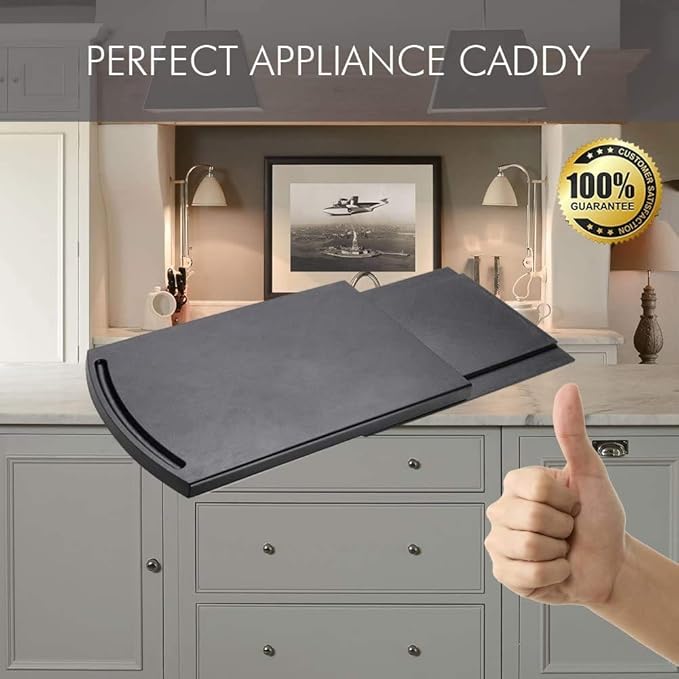 Kitchen Caddy Sliding Coffee Tray Mat, Under Cabinet Appliance Coffee Maker Toaster Countertop Storage Moving Slider - Base sliding shelf With Smooth Rolling Wheels, 1 Pack