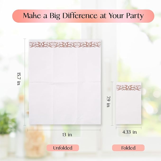 Vplus 400 Pack Paper Napkins Guest Towels Disposable Premium Quality 3-ply Dinner Napkins Disposable Soft, Absorbent, Party Napkins Wedding Napkins for Kitchen, Parties, Dinners or Events(rose gold)