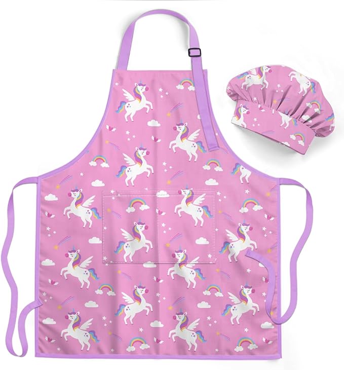 SANDJEST Kids Apron with Chefs Hat Set, Kitchen Apron Gifts