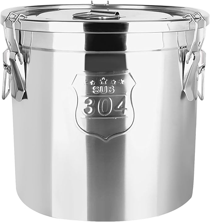 12L/2.64gal Stainless Steel Airtight Canister, Food Storage Canisters with Airtight Lid&Locking Clamp, Rice Container Cereal Grain Canisters, Storager Bucket for Flour, Coffee Bean, Sugar, Cookie
