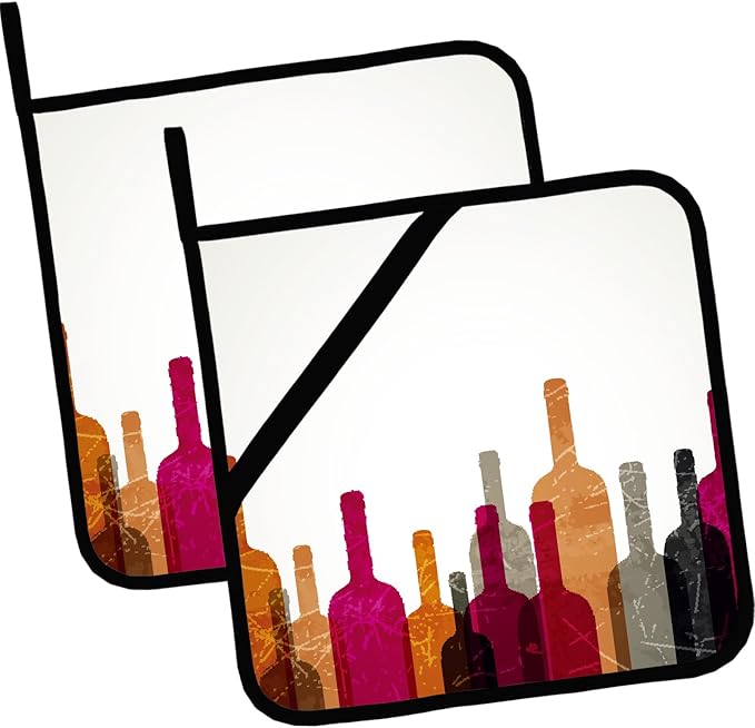 Colorful Abstract Wine Pot Holders Set of 2,Kitchen Heat Resistant Potholder for BBQ Cooking Baking,Food Hot Pad for Women Men