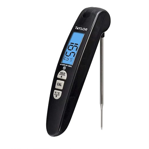 Taylor Digital Turbo Instant Read Thermocouple Meat Food Grill BBQ Cooking Kitchen Thermometer, Folding Probe, Black (Pack of 12)