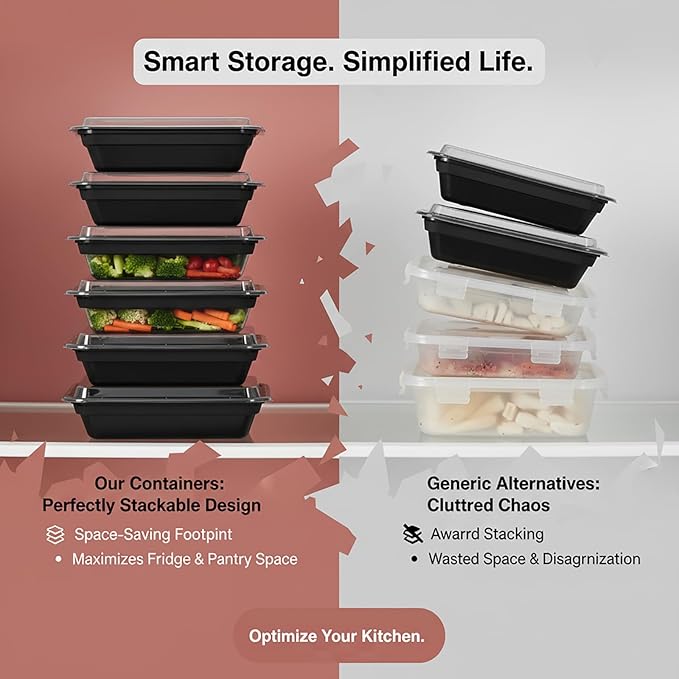 60 Pack 24 oz Meal Prep Containers Reusable, Plastic Food Storage Container with Lids,Leakproof To Go Lunch Boxes, BPA-Free,Freezer, Microwave, Dishwasher Safe Take Out Containers