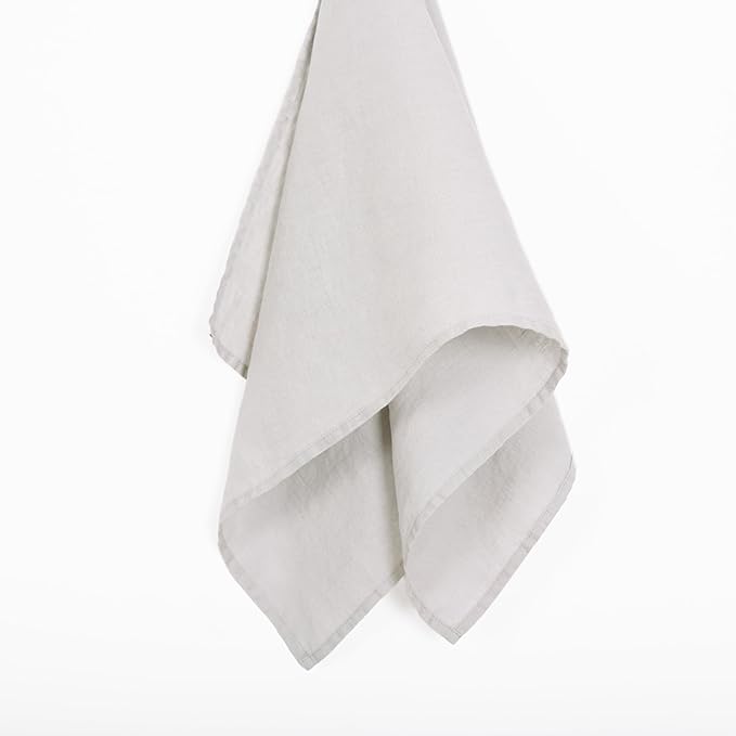 100% Linen Tea Towels - 14 x 28 Inch Pure French Linen Kitchen Dish and Hand Towels (Set of 4) (Light Grey)