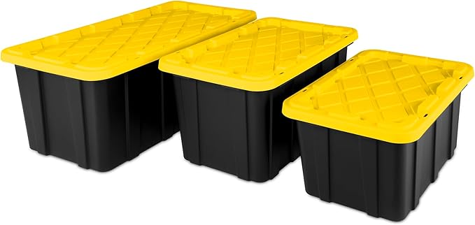 Sterilite 18-Pack Stackable Storage Bins, Heavy Duty Totes w/Lids, 17 Gallon, Black/Yellow