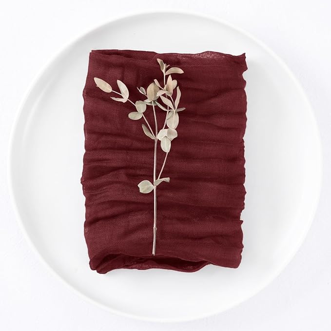 DeZerlor 50 Pack Burgundy Red Cheesecloth Napkins Spring Cloth Napkins Set of 50 Burgundy Dinner Napkins Bulk 21x21 Inches for Wedding Bridal Shower Baby Shower Parties