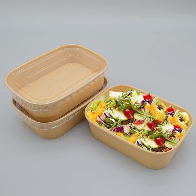 17oz Disposable Meal Prep Food Container Box with Lids, 50 Sets Kraft Paper Bowls Compostable for Soup Noodles Acai Microwave Safe, Leak-Proof Salad Bowl for Lunch Party Home School Take Out