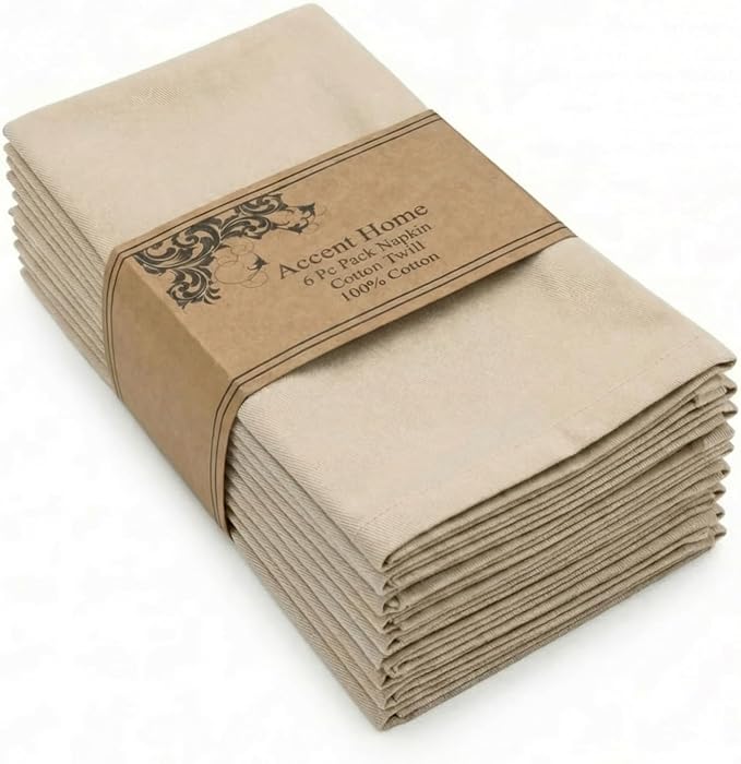 ACCENTHOME Accent Home 100% Cotton Napkins, Delicate Cloth Napkins for Dinners, Parties and Weddings，18 x 18 Inch Set of 6 - Natural